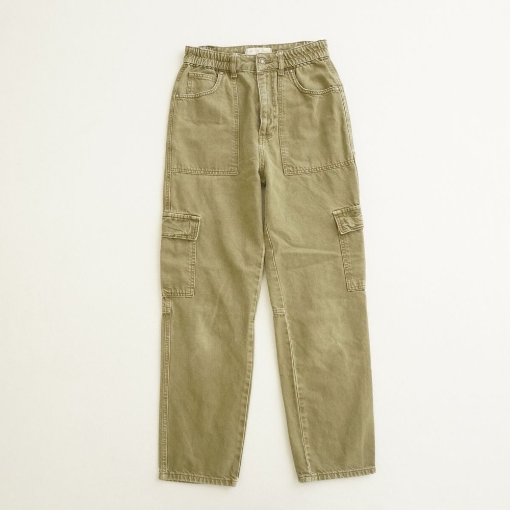 We The Free People Womens Ezra Cargo Jeans Straight Leg Green Cotton Size 27